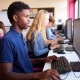 High school students take on online course together
